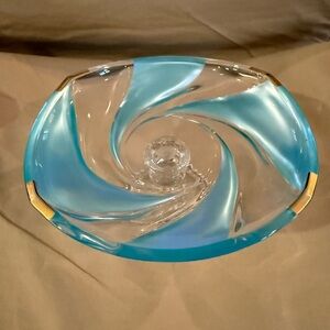 Elegant Blue and Gold Swirl Glass Candy Bowl